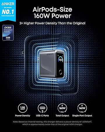 Anker Prime Charger,160W 3-Port Compact GaN USB C...