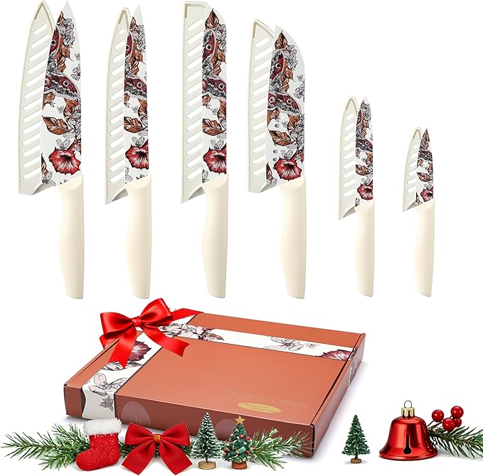 Marco Almond Knife Set Artistic Designed Pattern Kitchen...