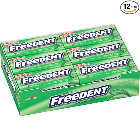 FREEDENT Peppermint Chewing Gum, 15 Stick (Pack of 12)