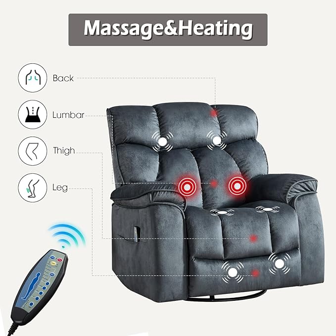 INZOY Oversized Rocker Recliner with Heat and Vibration,... 3