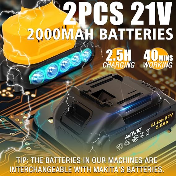 Cordless Car Buffer Polisher, 2x2000mAh 21V Batteries 5... 3